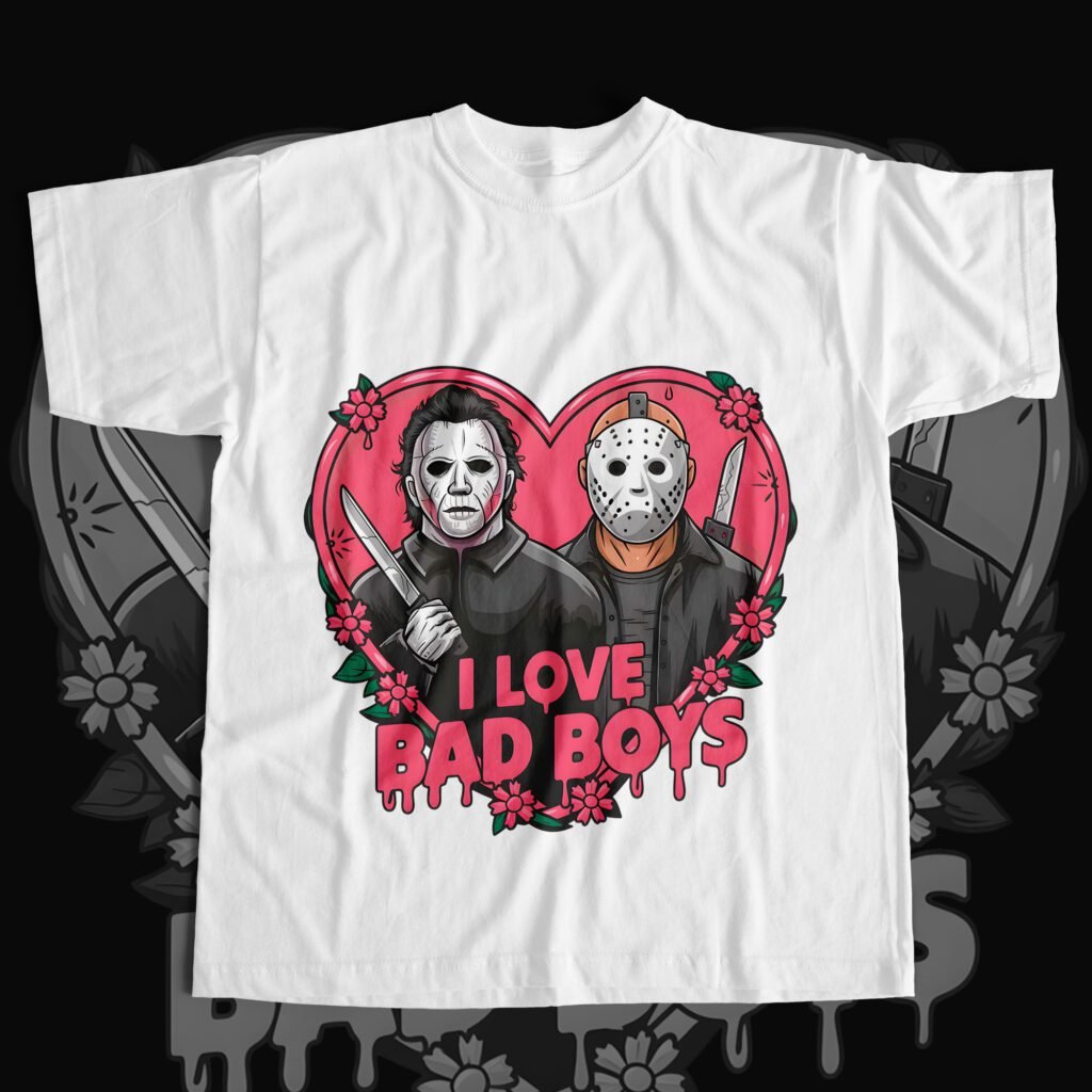 Michael Myers Jason Horror T-Shirt I Love Bad Boys