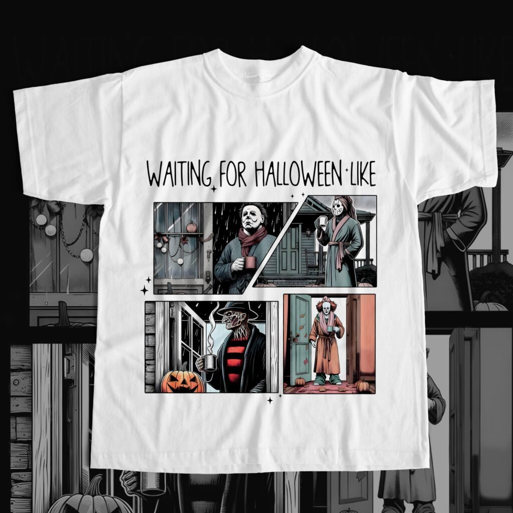 Jason Freddie Pennywise Michael Myers Waiting For Halloween Horror T-Shirt